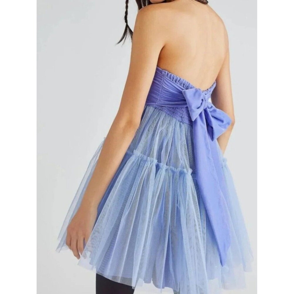 Free People Theo Puff Mini Dress Periwinkle Strapless Tulle Coquette Party S - Picture 5 of 10